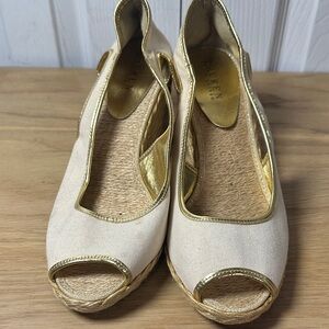 Ralph Lauren Vintage Gold and Cream Women's Shoes